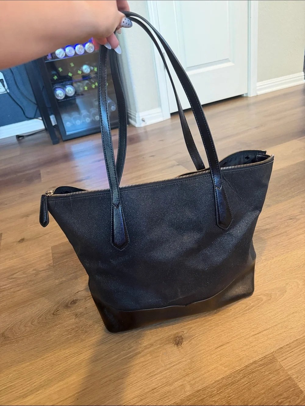kate spade Black Canvas and Leather Top-Zip Tote